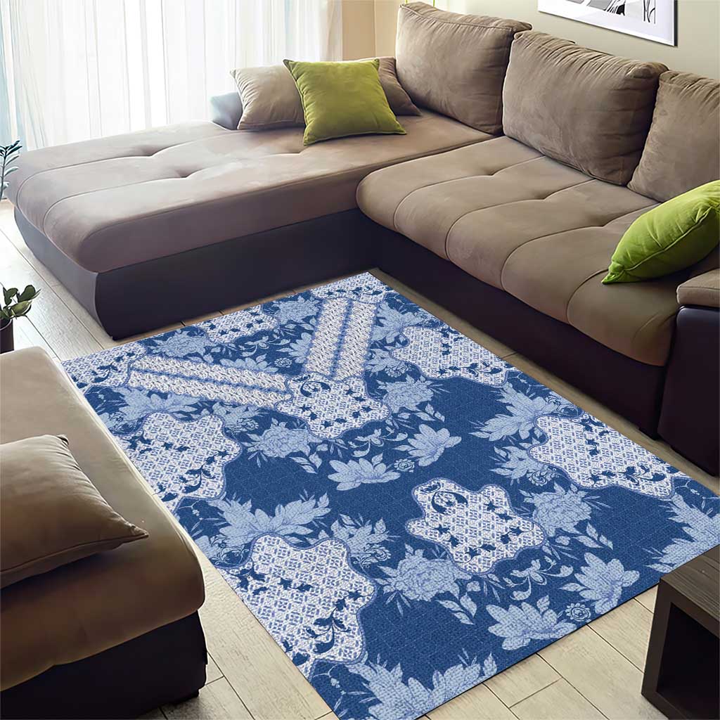 Indonesia Javanese Batik Nelson Mandela Madiba Blue Area Rug LT15