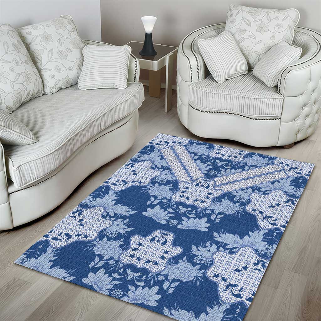 Indonesia Javanese Batik Nelson Mandela Madiba Blue Area Rug LT15
