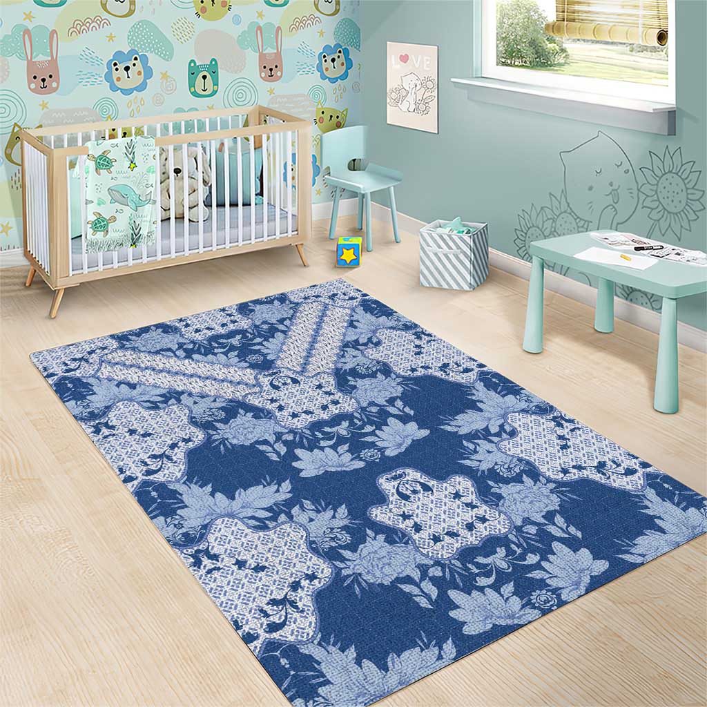 Indonesia Javanese Batik Nelson Mandela Madiba Blue Area Rug LT15