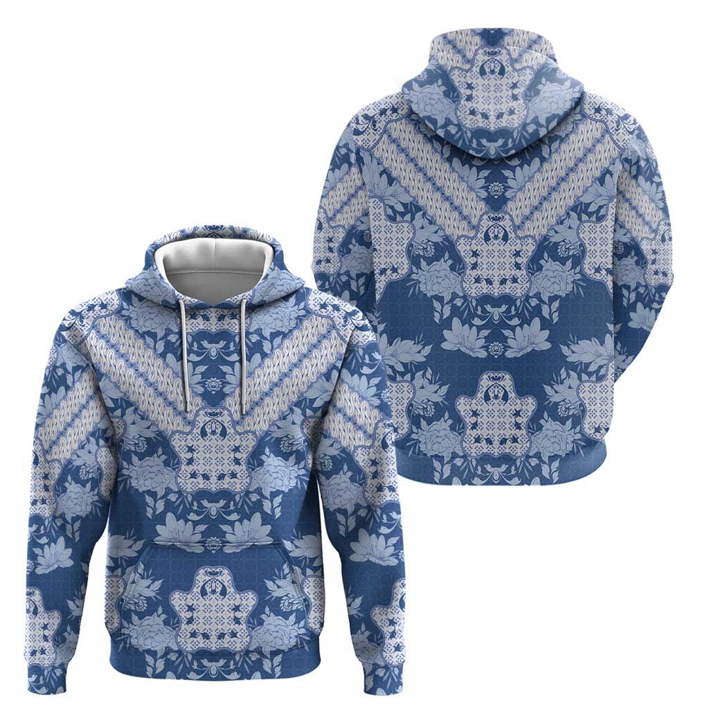 Indonesia Javanese Batik Hoodie Nelson Mandela Madiba Blue LT15