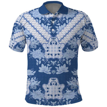 Indonesia Javanese Batik Polo Shirt Nelson Mandela Madiba Blue LT15