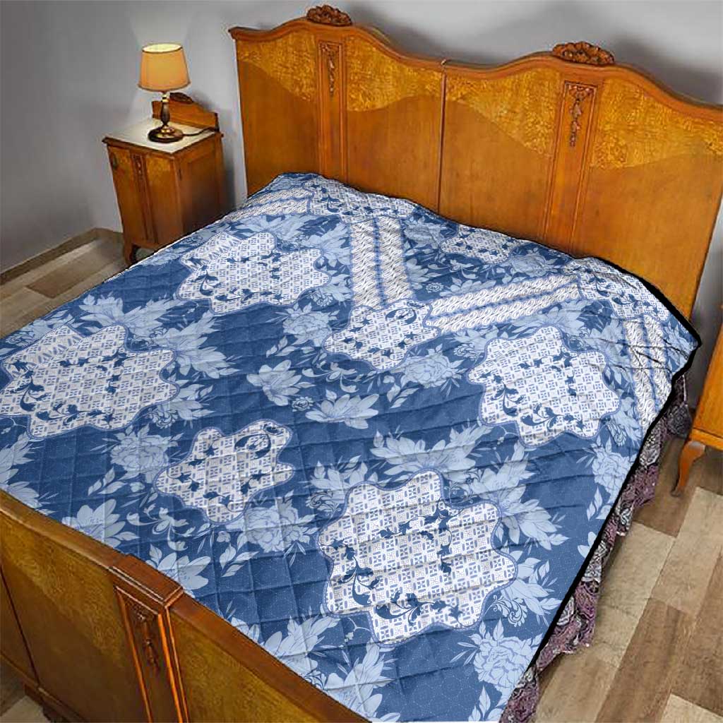 Indonesia Javanese Batik Nelson Mandela Madiba Blue Quilt LT15