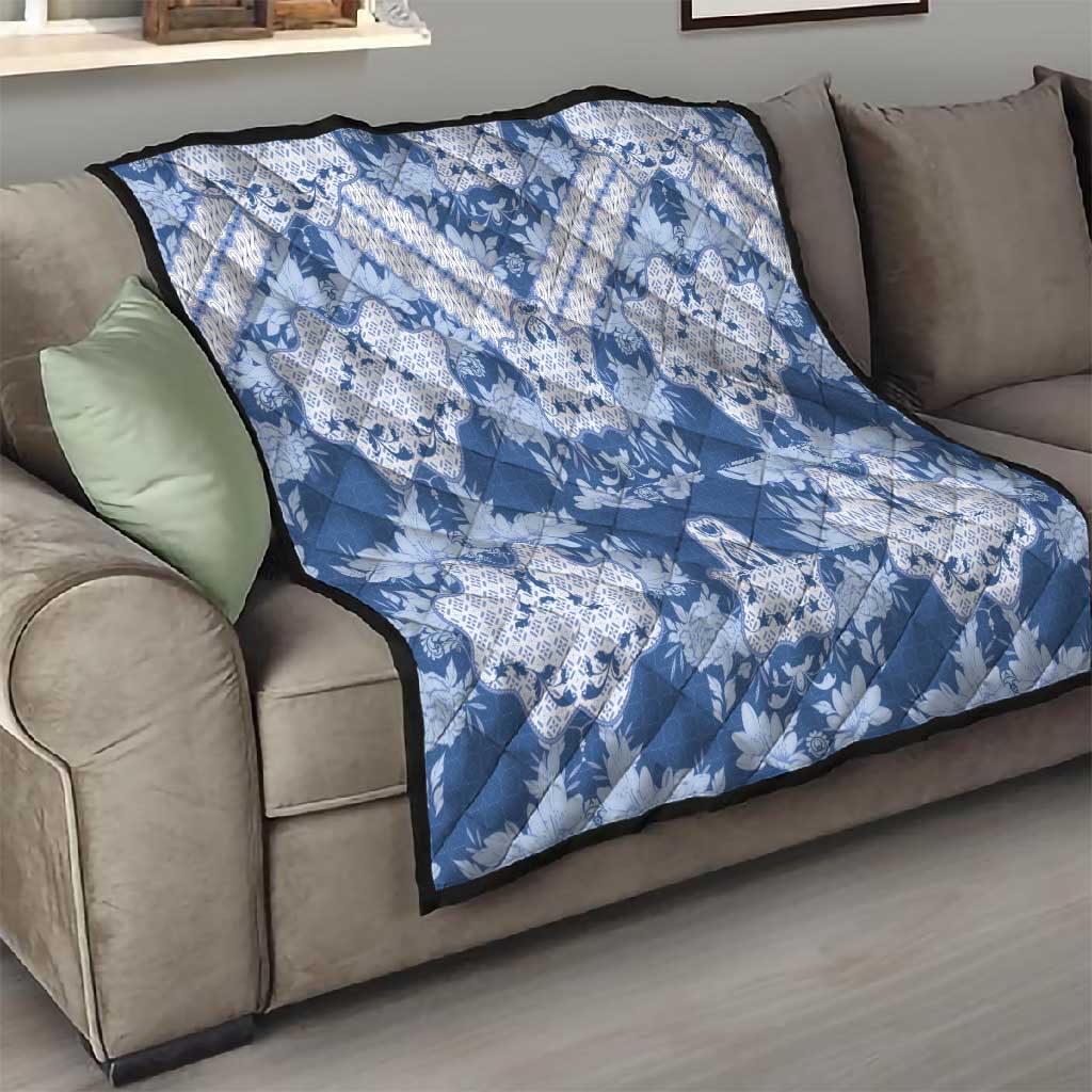 Indonesia Javanese Batik Nelson Mandela Madiba Blue Quilt LT15