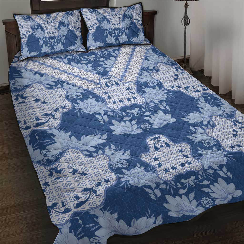 Indonesia Javanese Batik Nelson Mandela Madiba Blue Quilt Bed Set LT15