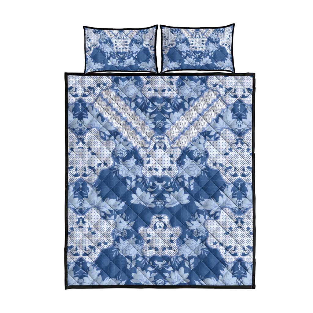 Indonesia Javanese Batik Nelson Mandela Madiba Blue Quilt Bed Set LT15