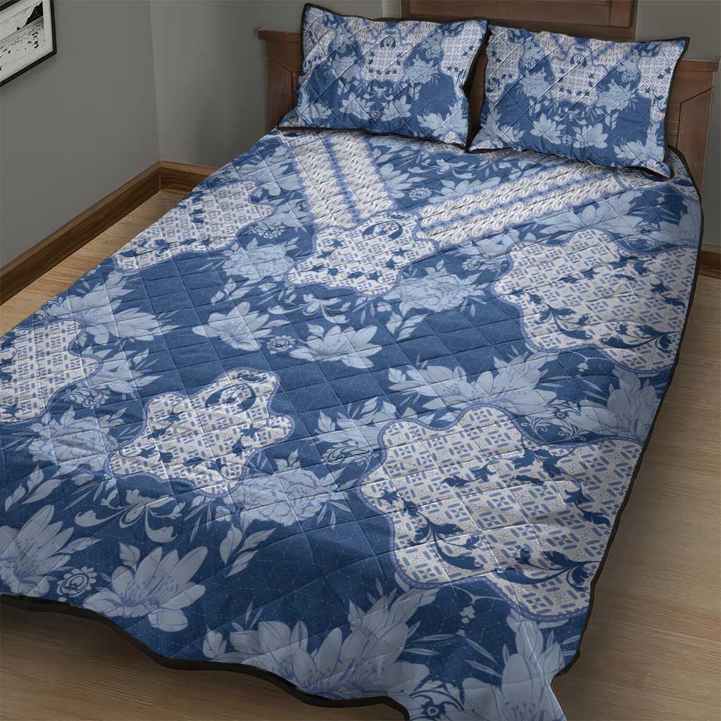 Indonesia Javanese Batik Nelson Mandela Madiba Blue Quilt Bed Set LT15