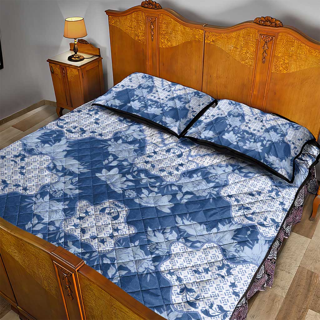 Indonesia Javanese Batik Nelson Mandela Madiba Blue Quilt Bed Set LT15