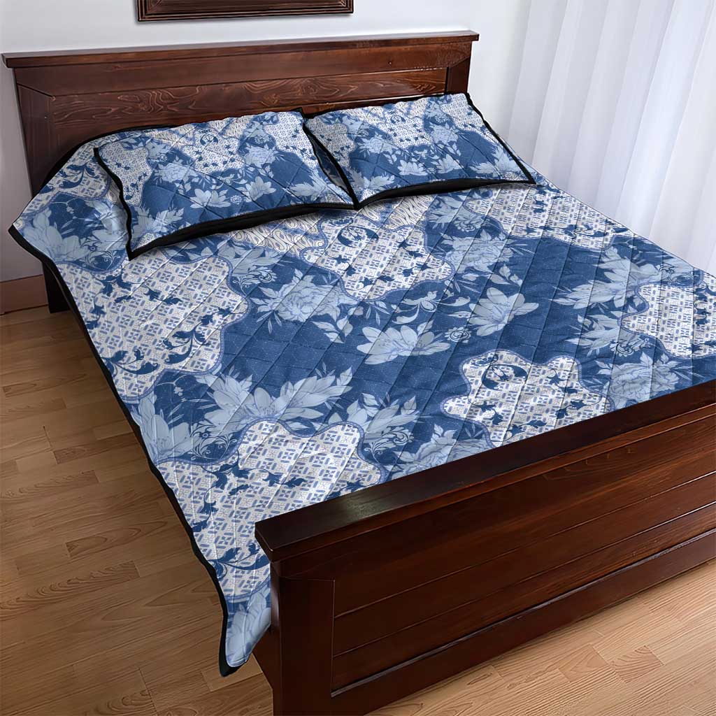 Indonesia Javanese Batik Nelson Mandela Madiba Blue Quilt Bed Set LT15