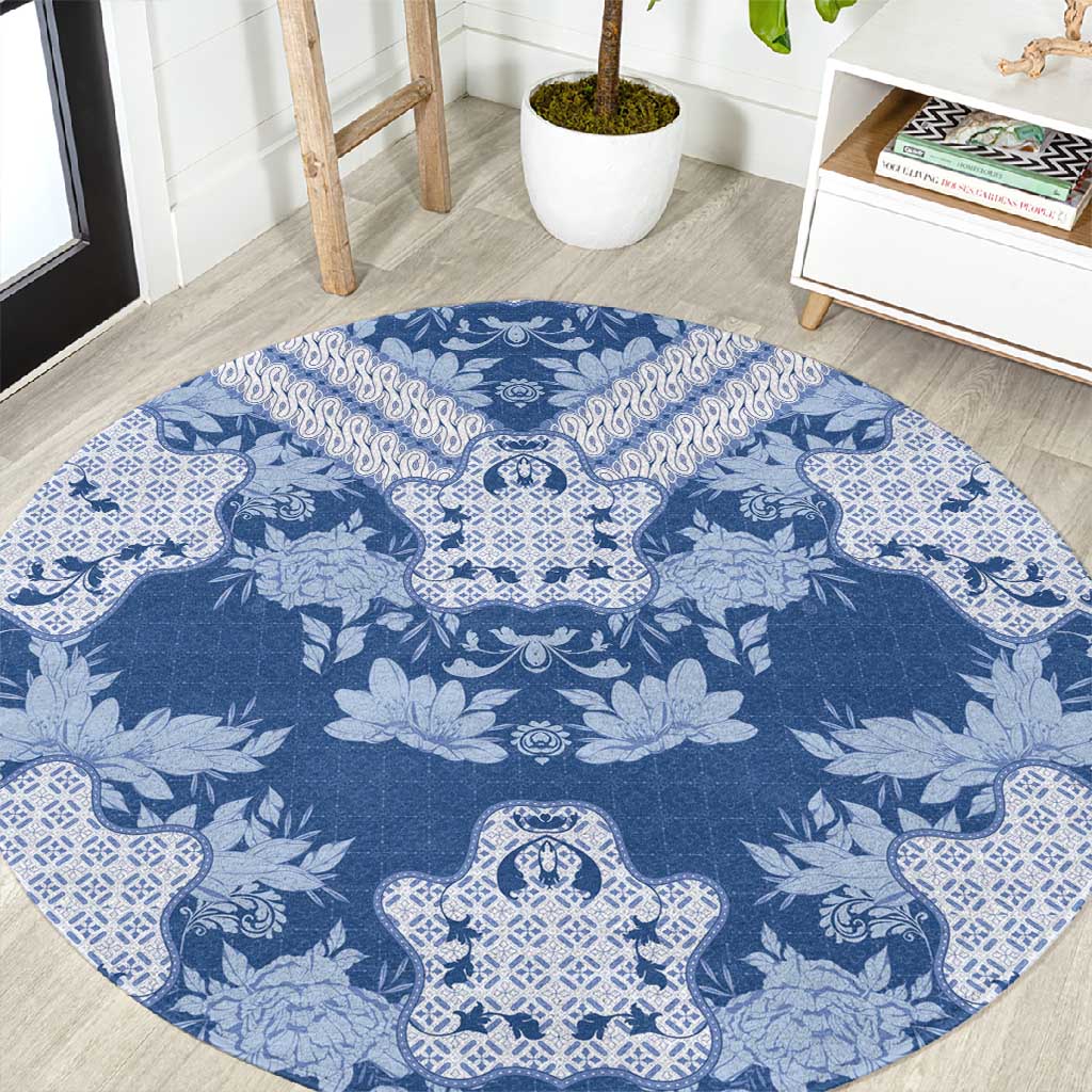 Indonesia Javanese Batik Nelson Mandela Madiba Blue Round Carpet LT15