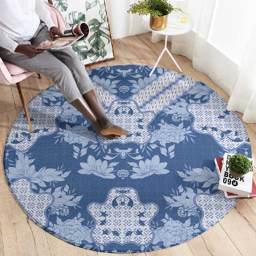 Indonesia Javanese Batik Nelson Mandela Madiba Blue Round Carpet LT15
