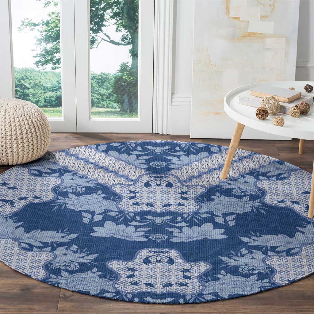 Indonesia Javanese Batik Nelson Mandela Madiba Blue Round Carpet LT15