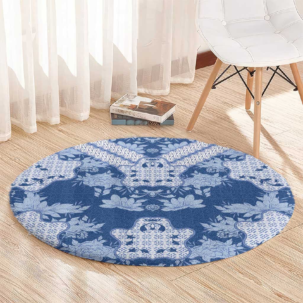 Indonesia Javanese Batik Nelson Mandela Madiba Blue Round Carpet LT15