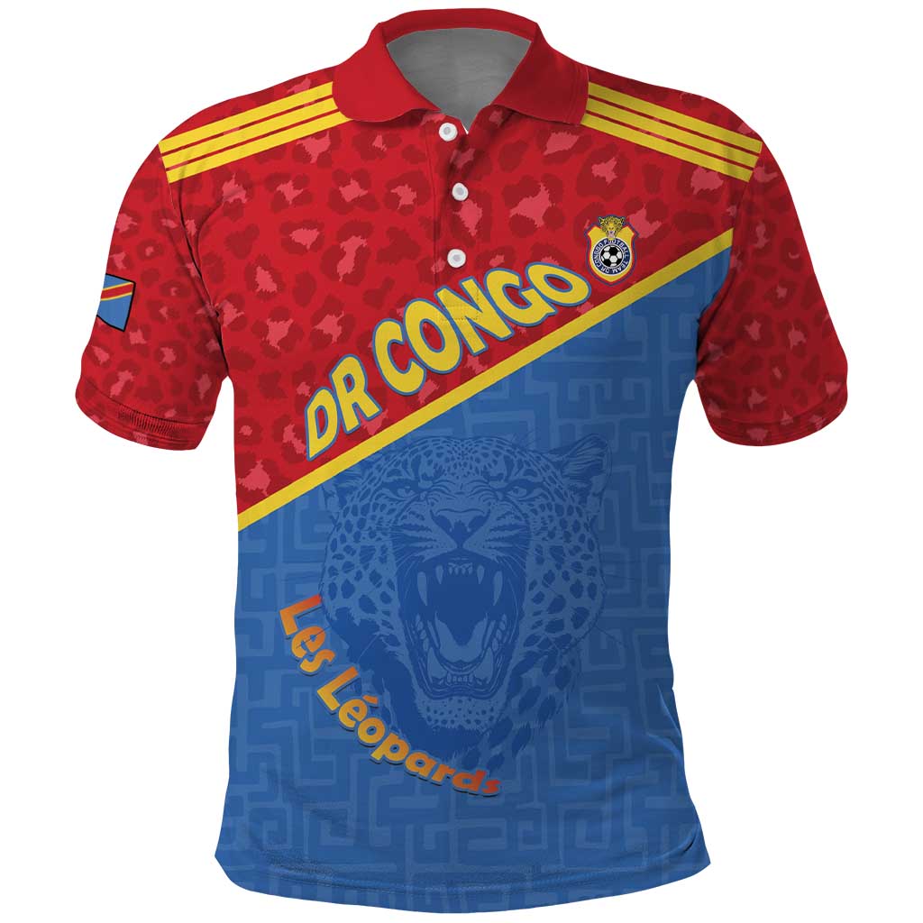 Custom DR Congo Football Polo Shirt Allez Les Léopards LT15