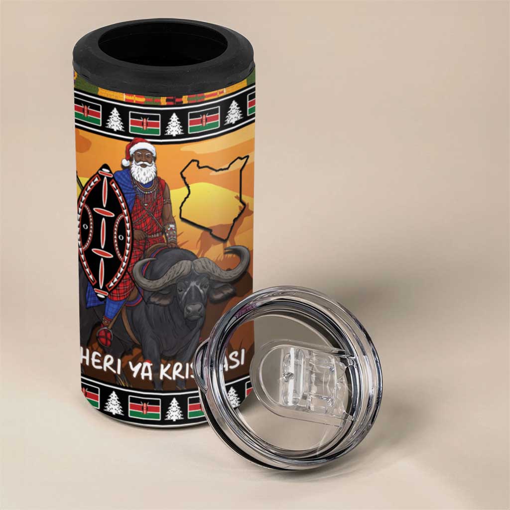 Afro Christmas in Kenya Safari 4 in 1 Can Cooler Tumbler Black Santa Riding Cape Buffalo LT15
