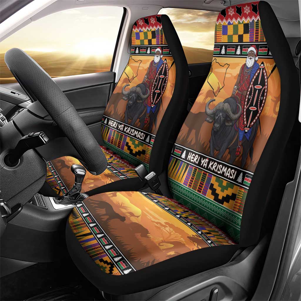 Kenya Safari Christmas Car Seat Cover Black Santa Riding Cape Buffalo - Heri ya Krismasi LT15