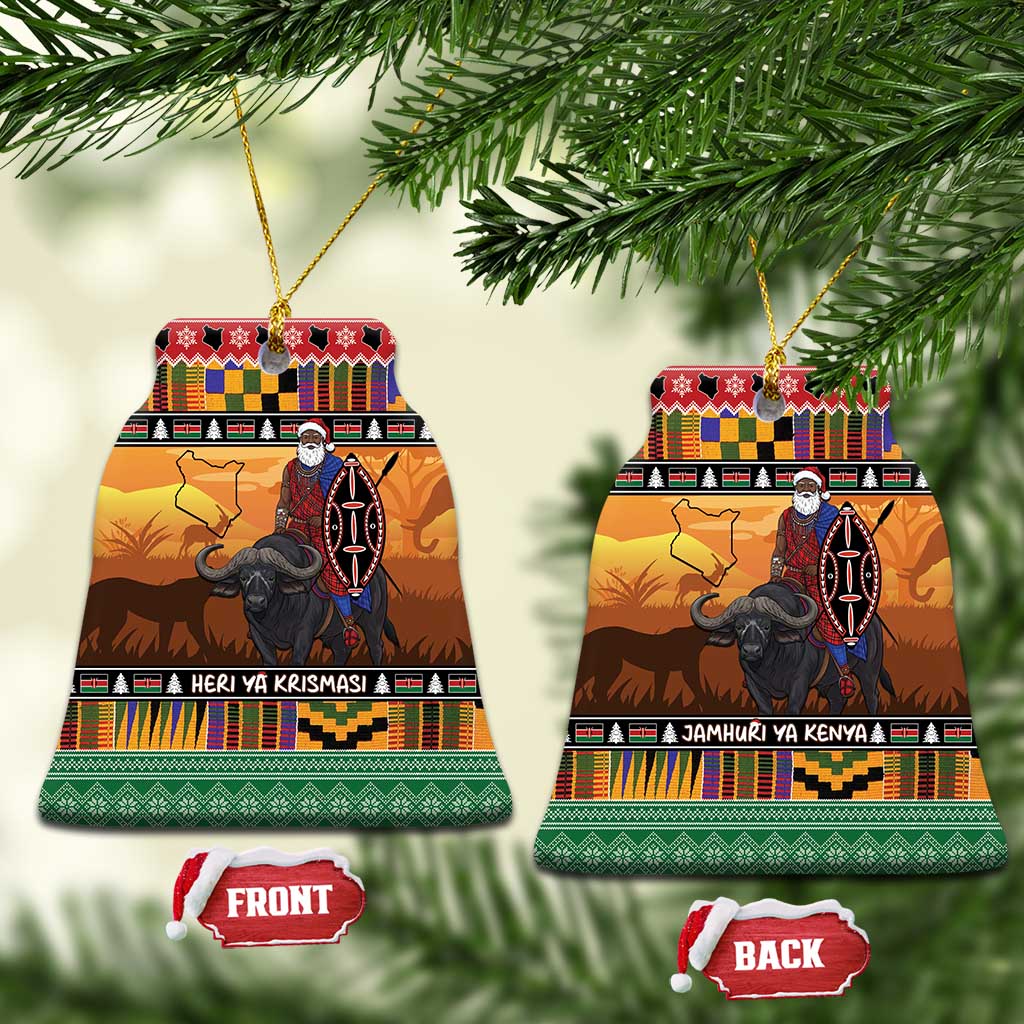 Kenya Safari Christmas Ceramic Ornament Black Santa Riding Cape Buffalo - Heri ya Krismasi LT15