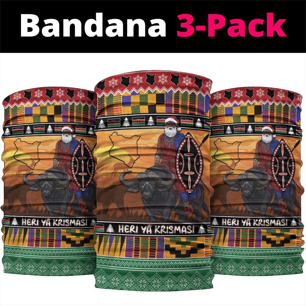 Kenya Safari Christmas Neck Gaiter Black Santa Riding Cape Buffalo - Heri ya Krismasi LT15