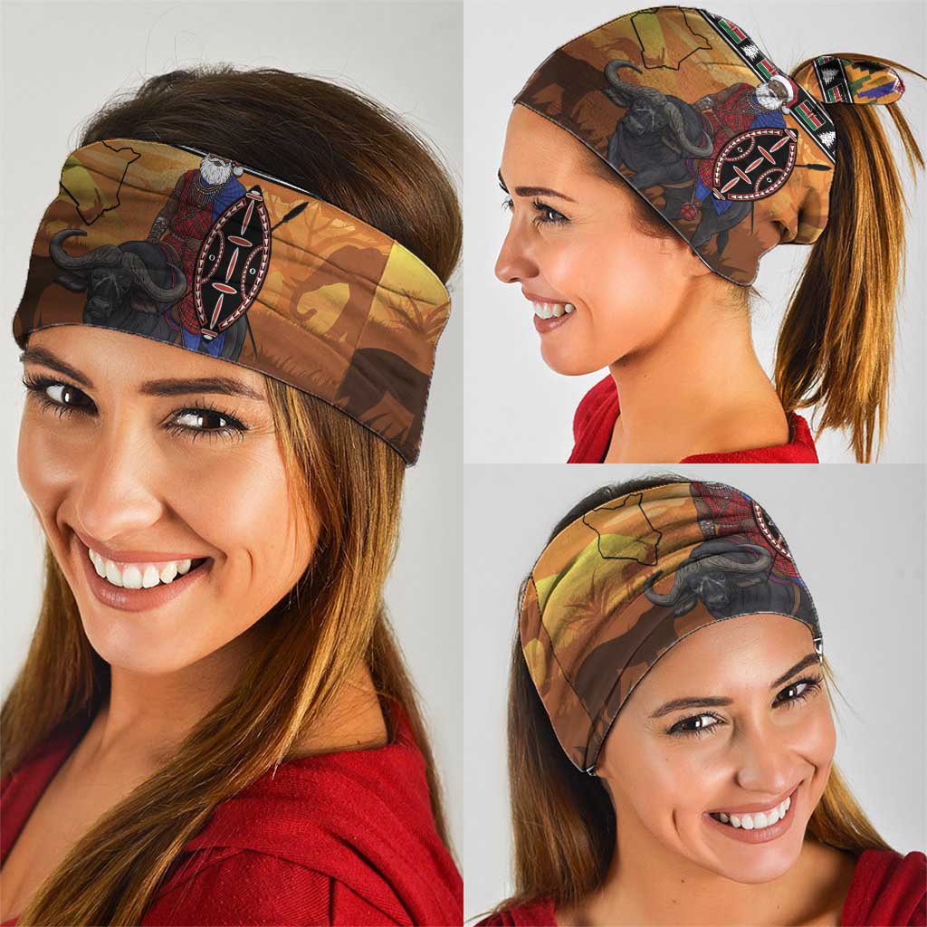 Kenya Safari Christmas Neck Gaiter Black Santa Riding Cape Buffalo - Heri ya Krismasi LT15