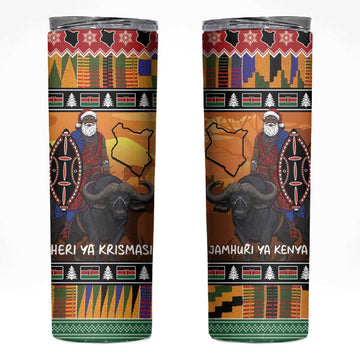 Afro Christmas in Kenya Safari Skinny Tumbler Black Santa Riding Cape Buffalo LT15