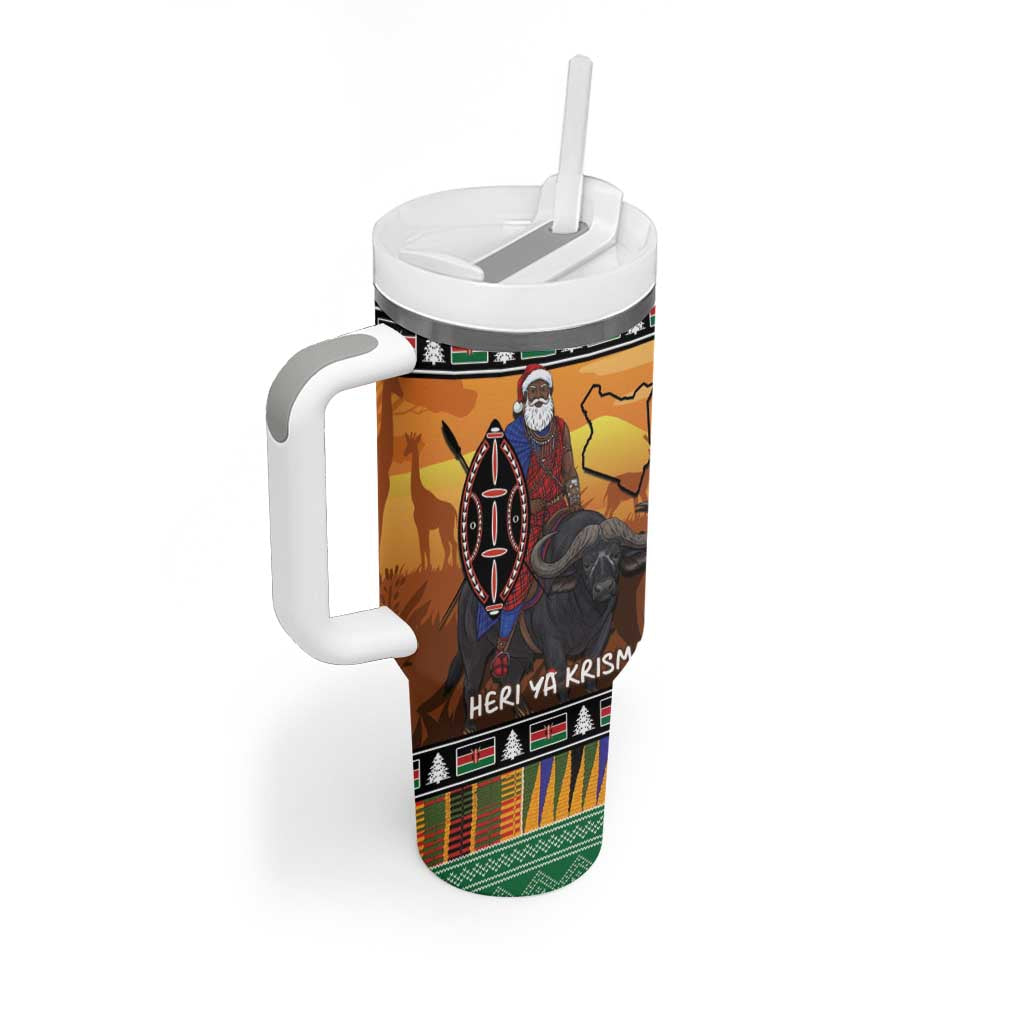 Afro Christmas in Kenya Safari Tumbler With Handle Black Santa Riding Cape Buffalo LT15