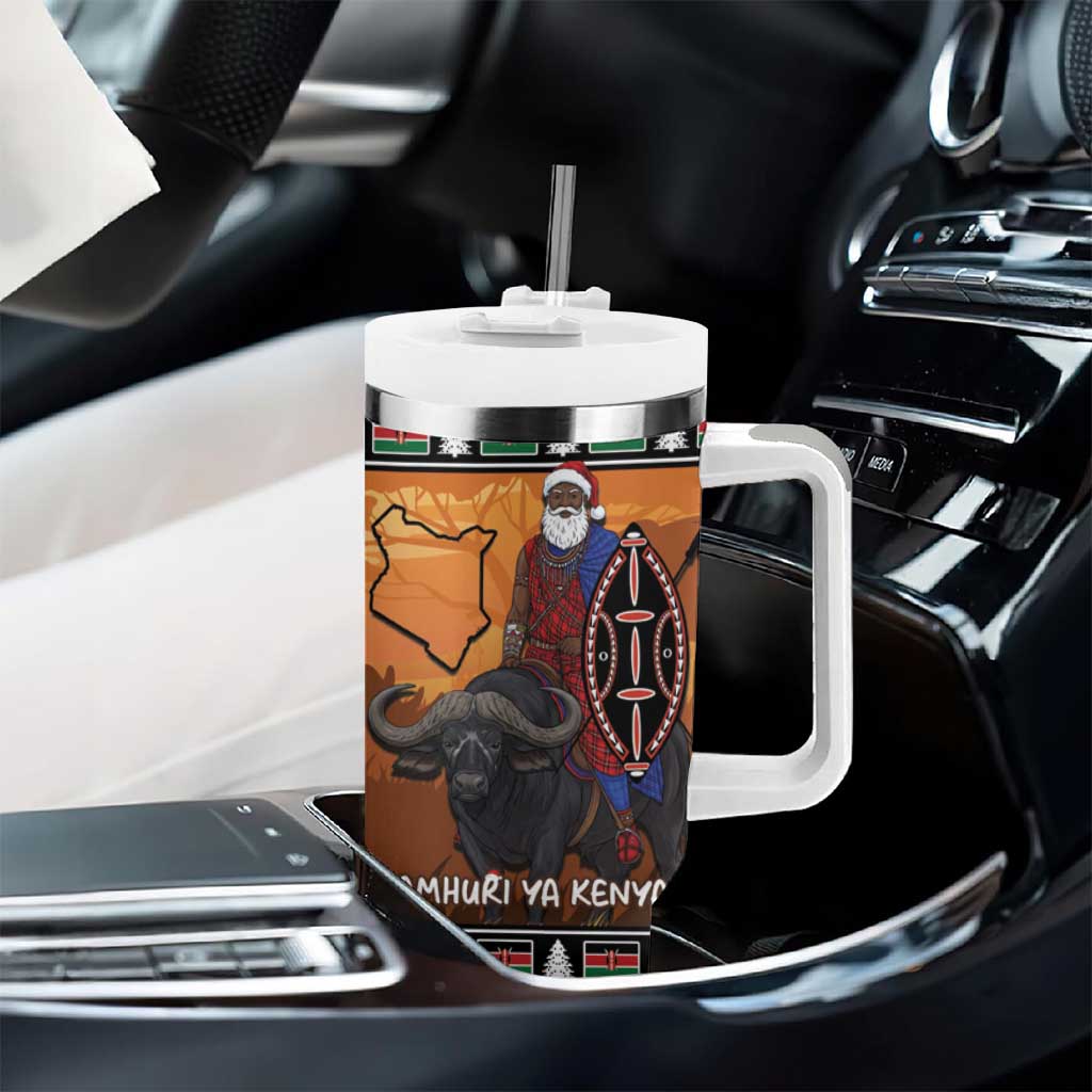 Afro Christmas in Kenya Safari Tumbler With Handle Black Santa Riding Cape Buffalo LT15