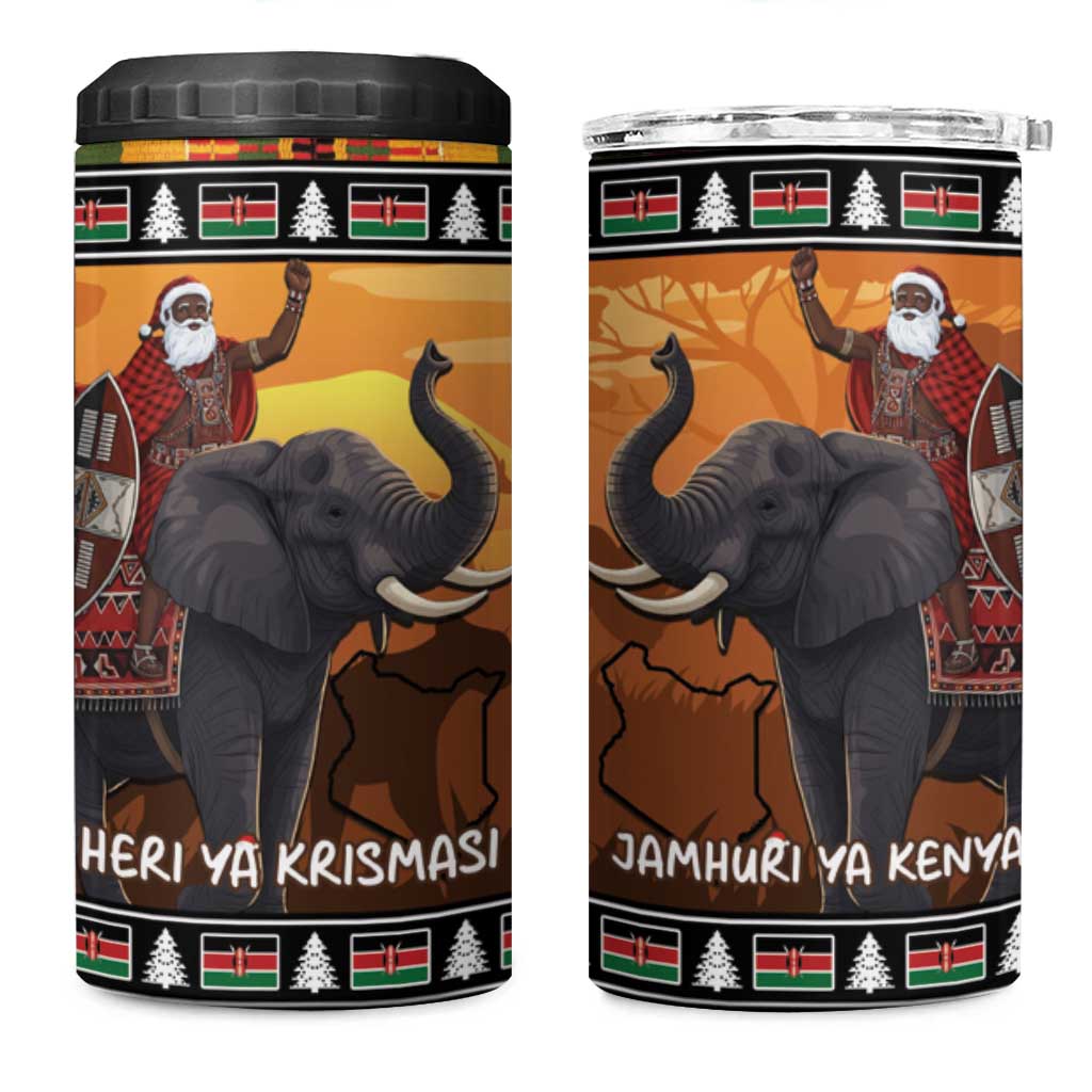 Afro Christmas in Kenya Safari 4 in 1 Can Cooler Tumbler Black Santa Riding Elephant LT15