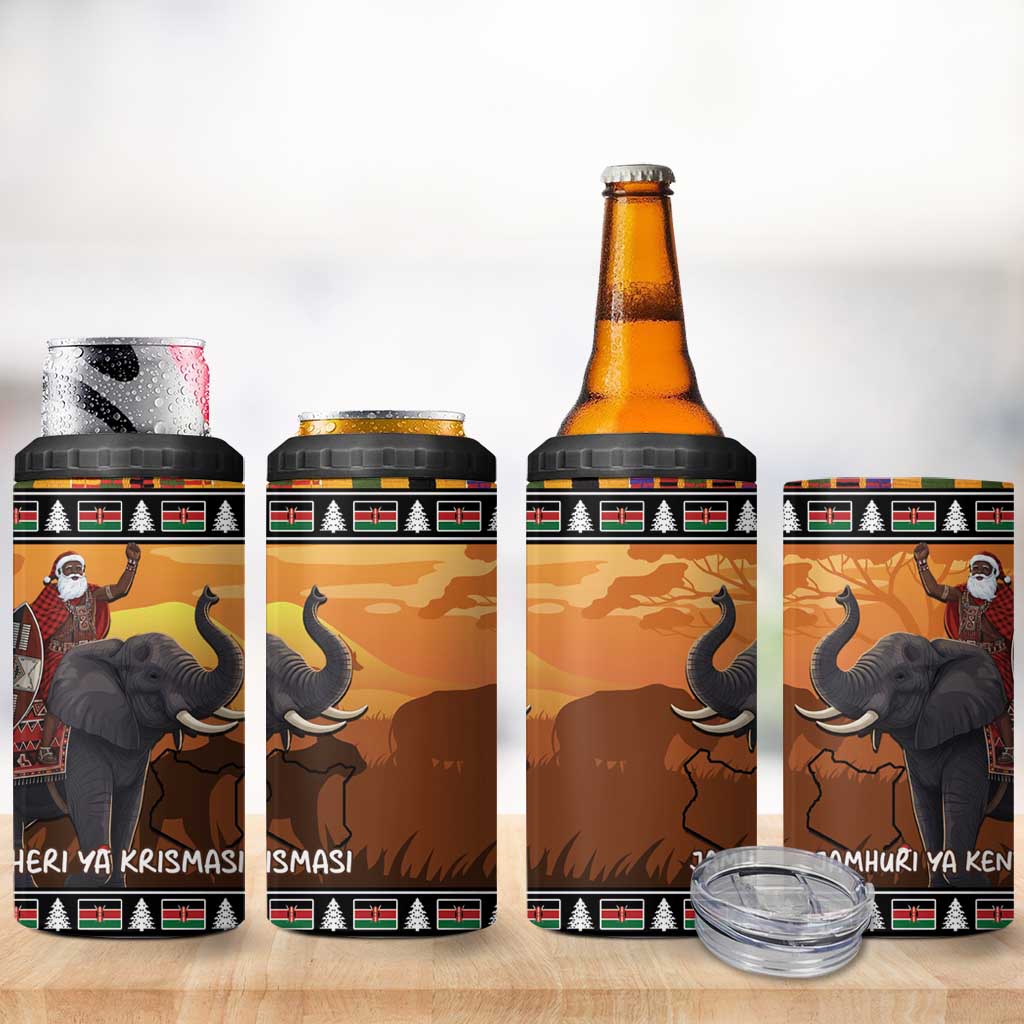 Afro Christmas in Kenya Safari 4 in 1 Can Cooler Tumbler Black Santa Riding Elephant LT15