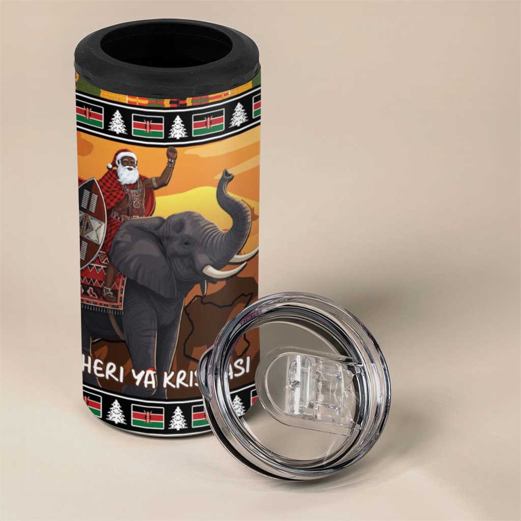 Afro Christmas in Kenya Safari 4 in 1 Can Cooler Tumbler Black Santa Riding Elephant LT15