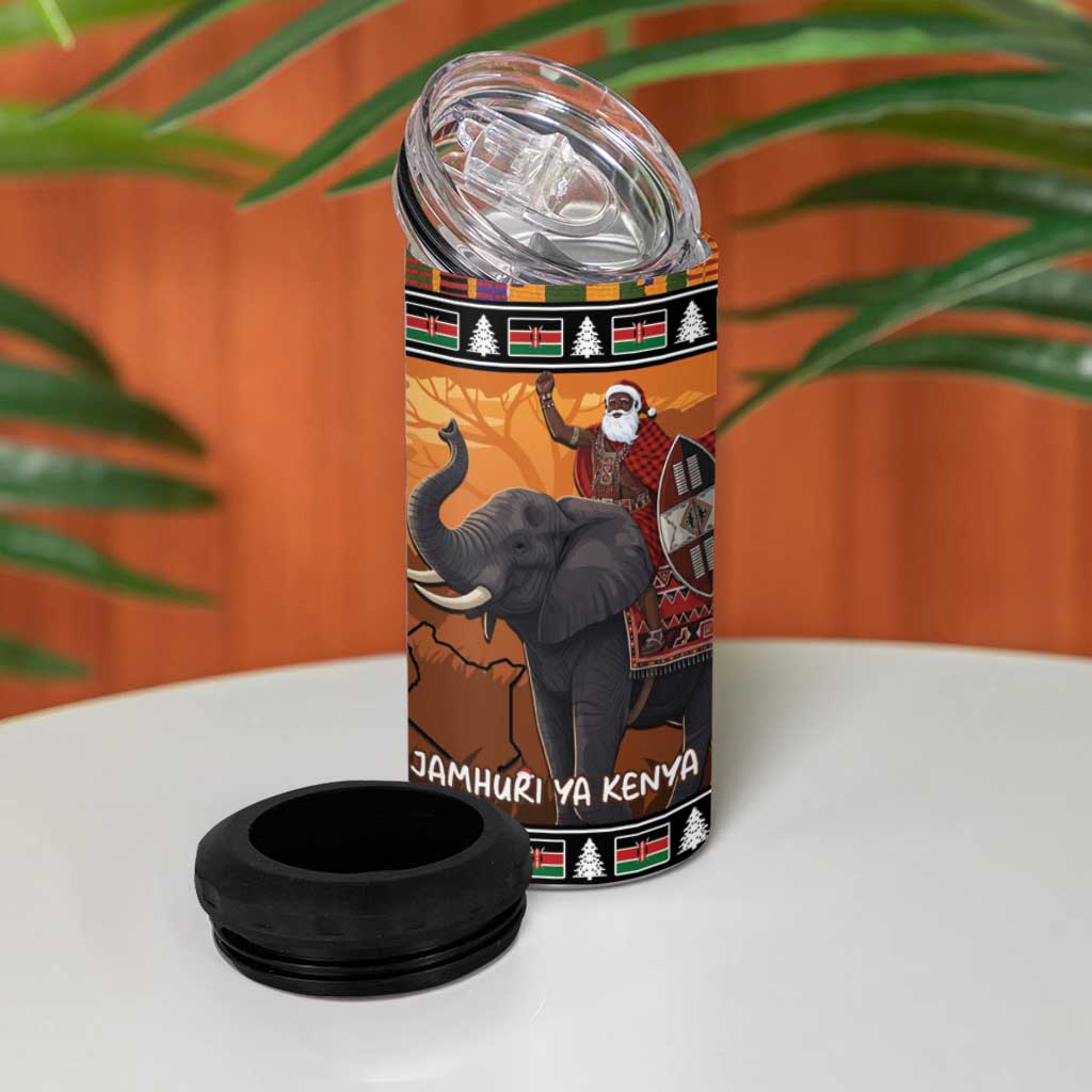 Afro Christmas in Kenya Safari 4 in 1 Can Cooler Tumbler Black Santa Riding Elephant LT15