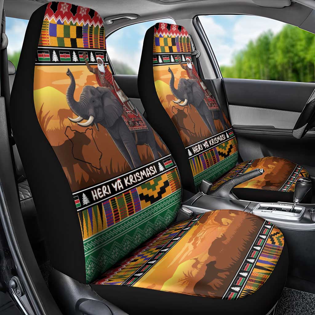 Kenya Safari Christmas Car Seat Cover Black Santa Riding Elephant - Heri ya Krismasi LT15