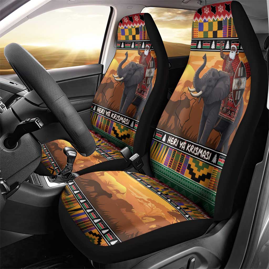 Kenya Safari Christmas Car Seat Cover Black Santa Riding Elephant - Heri ya Krismasi LT15
