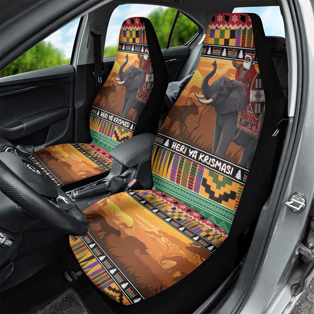 Kenya Safari Christmas Car Seat Cover Black Santa Riding Elephant - Heri ya Krismasi LT15