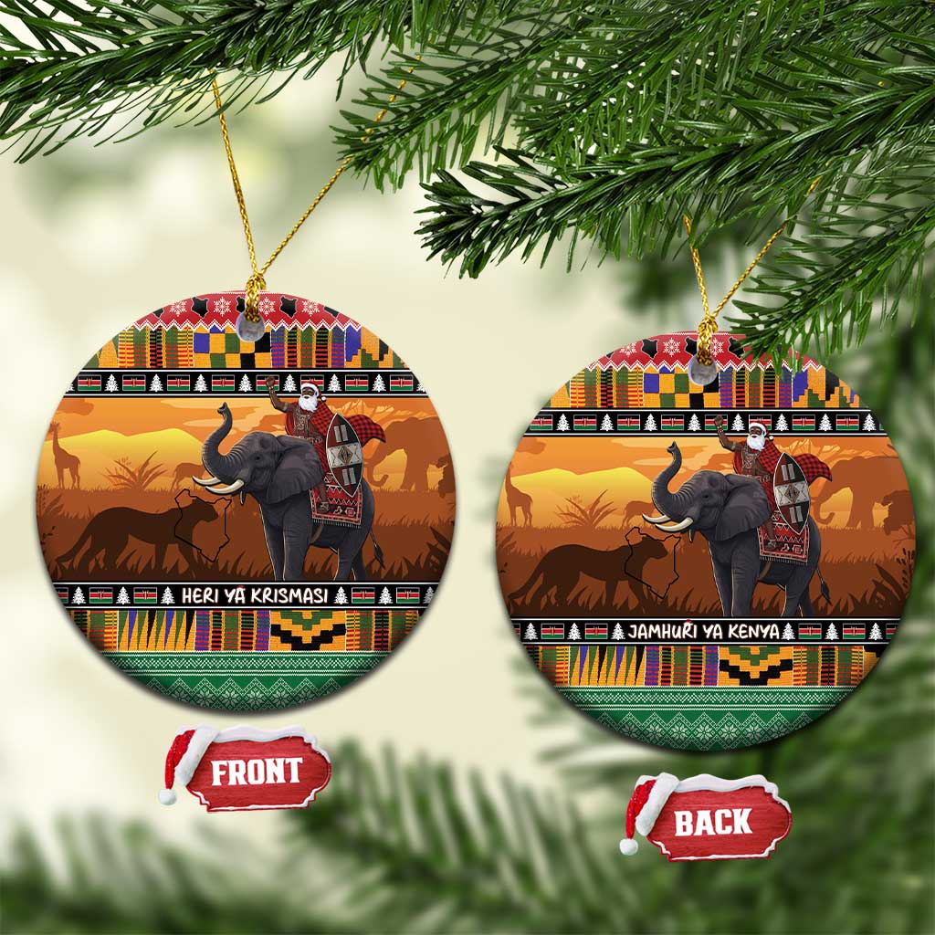 Kenya Safari Christmas Ceramic Ornament Black Santa Riding Elephant - Heri ya Krismasi LT15