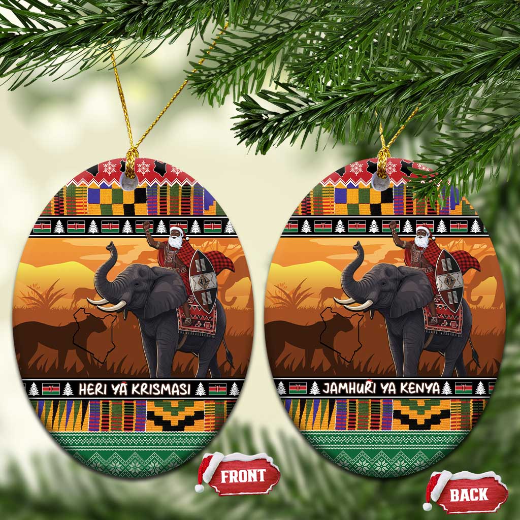 Kenya Safari Christmas Ceramic Ornament Black Santa Riding Elephant - Heri ya Krismasi LT15