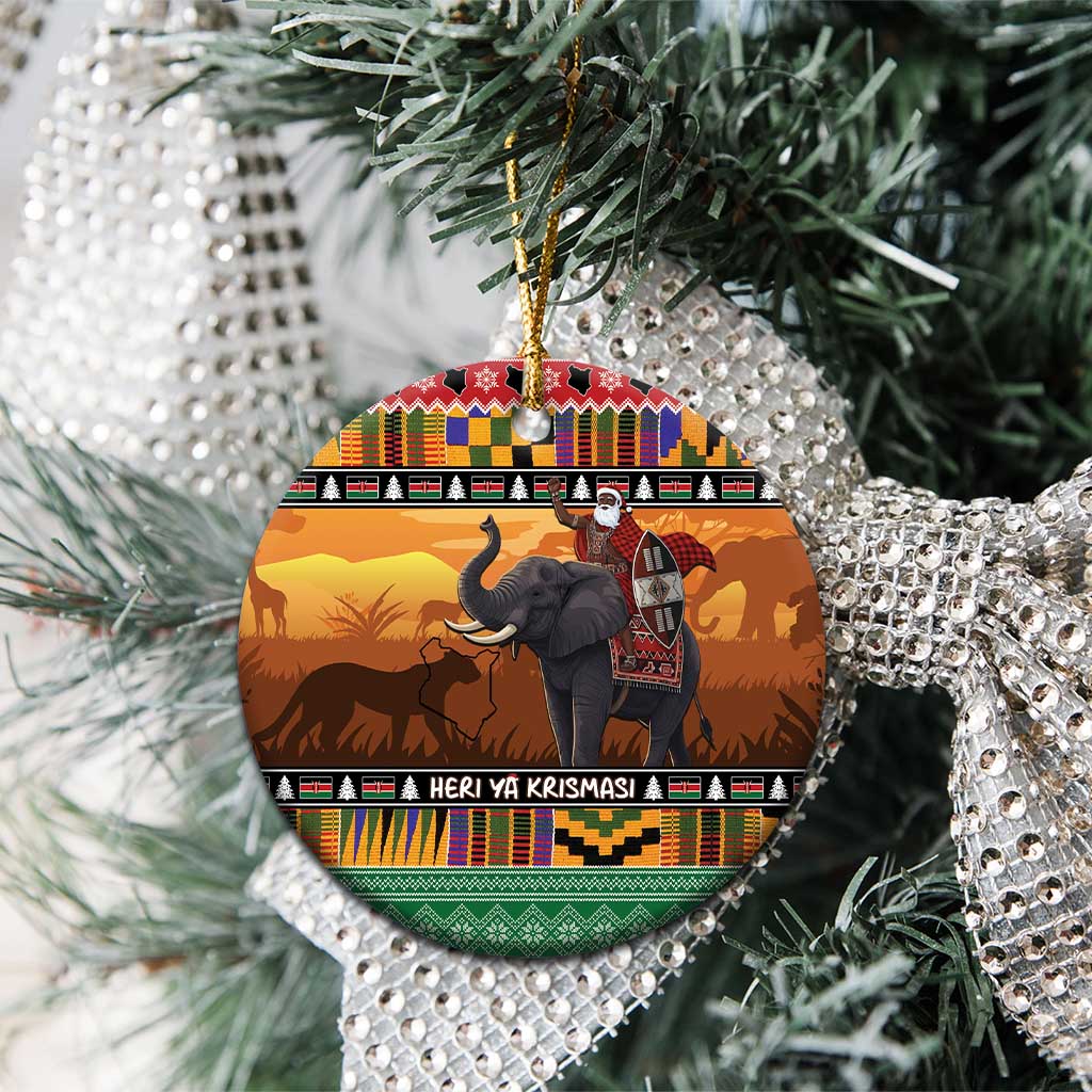Kenya Safari Christmas Ceramic Ornament Black Santa Riding Elephant - Heri ya Krismasi LT15