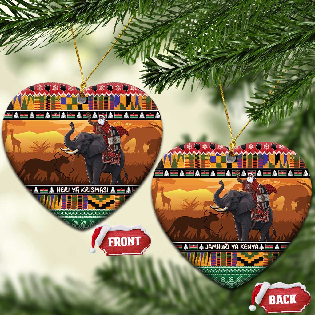 Kenya Safari Christmas Ceramic Ornament Black Santa Riding Elephant - Heri ya Krismasi LT15