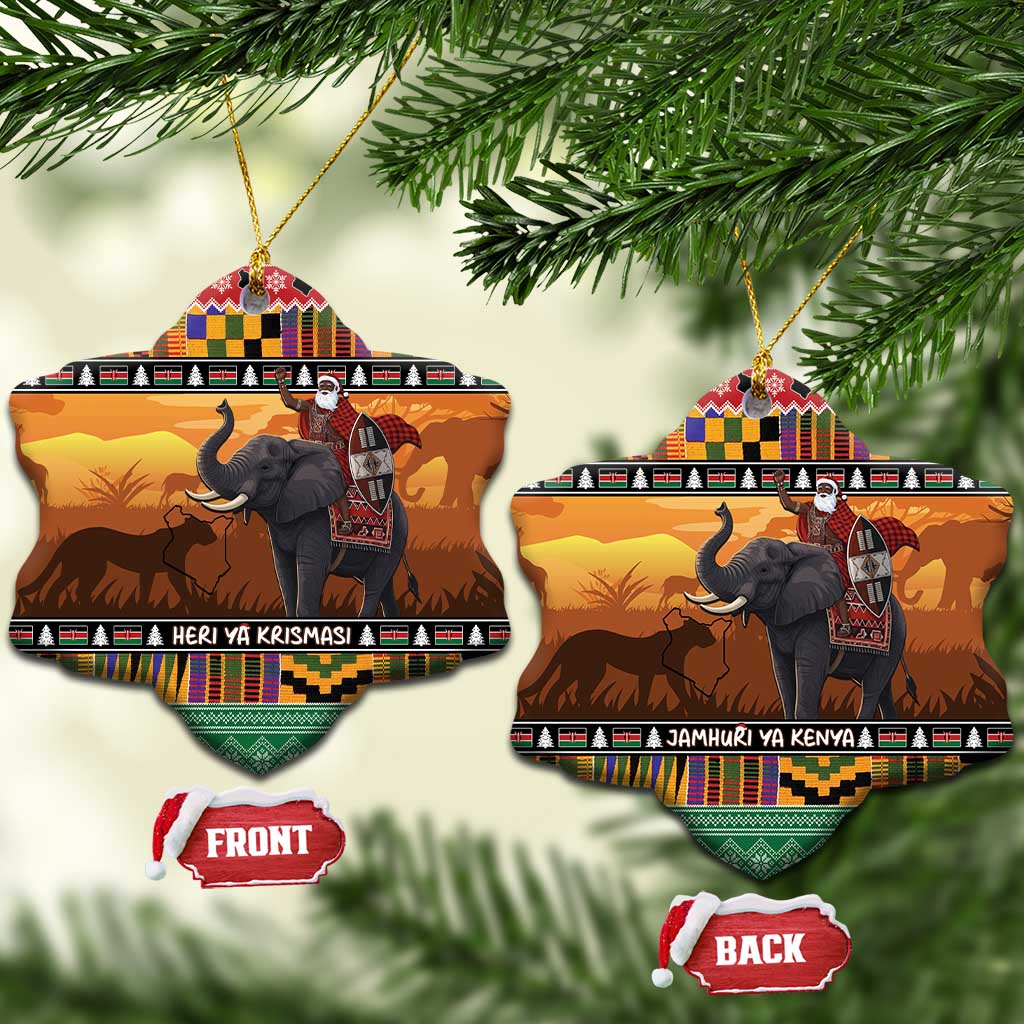 Kenya Safari Christmas Ceramic Ornament Black Santa Riding Elephant - Heri ya Krismasi LT15