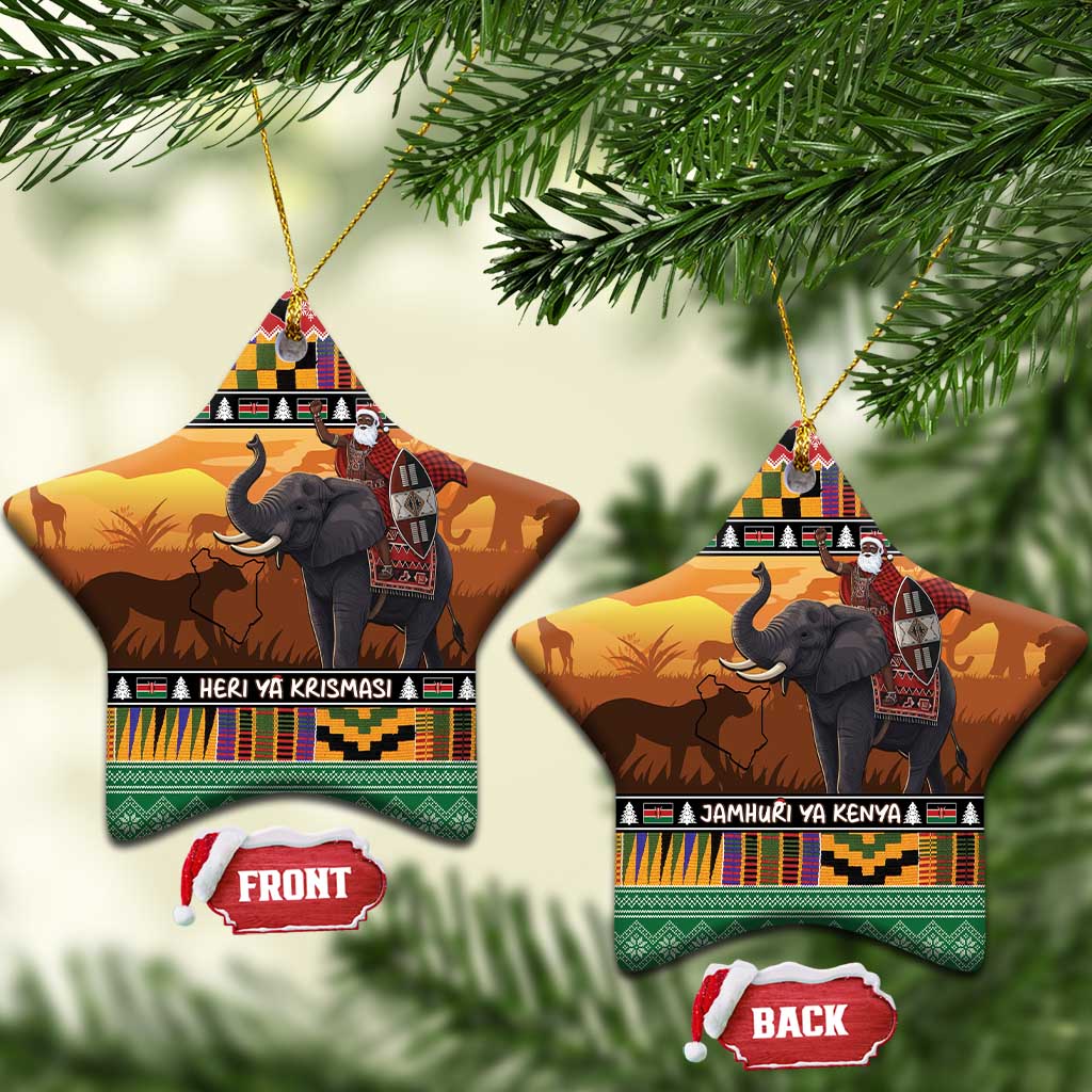 Kenya Safari Christmas Ceramic Ornament Black Santa Riding Elephant - Heri ya Krismasi LT15