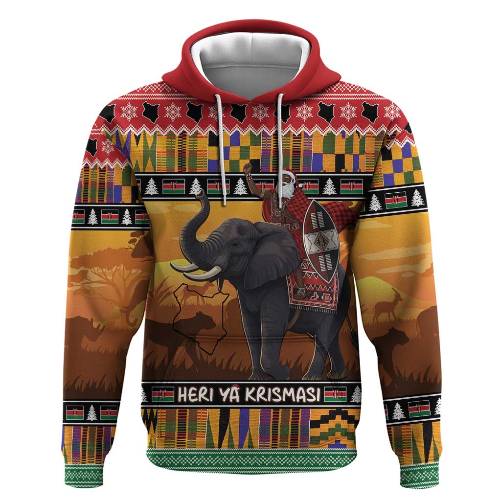 Kenya Safari Christmas Hoodie Black Santa Riding Elephant - Heri ya Krismasi LT15