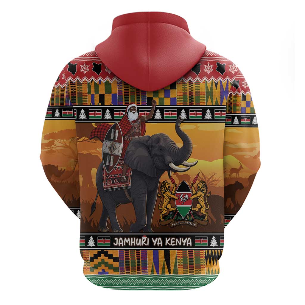 Kenya Safari Christmas Hoodie Black Santa Riding Elephant - Heri ya Krismasi LT15