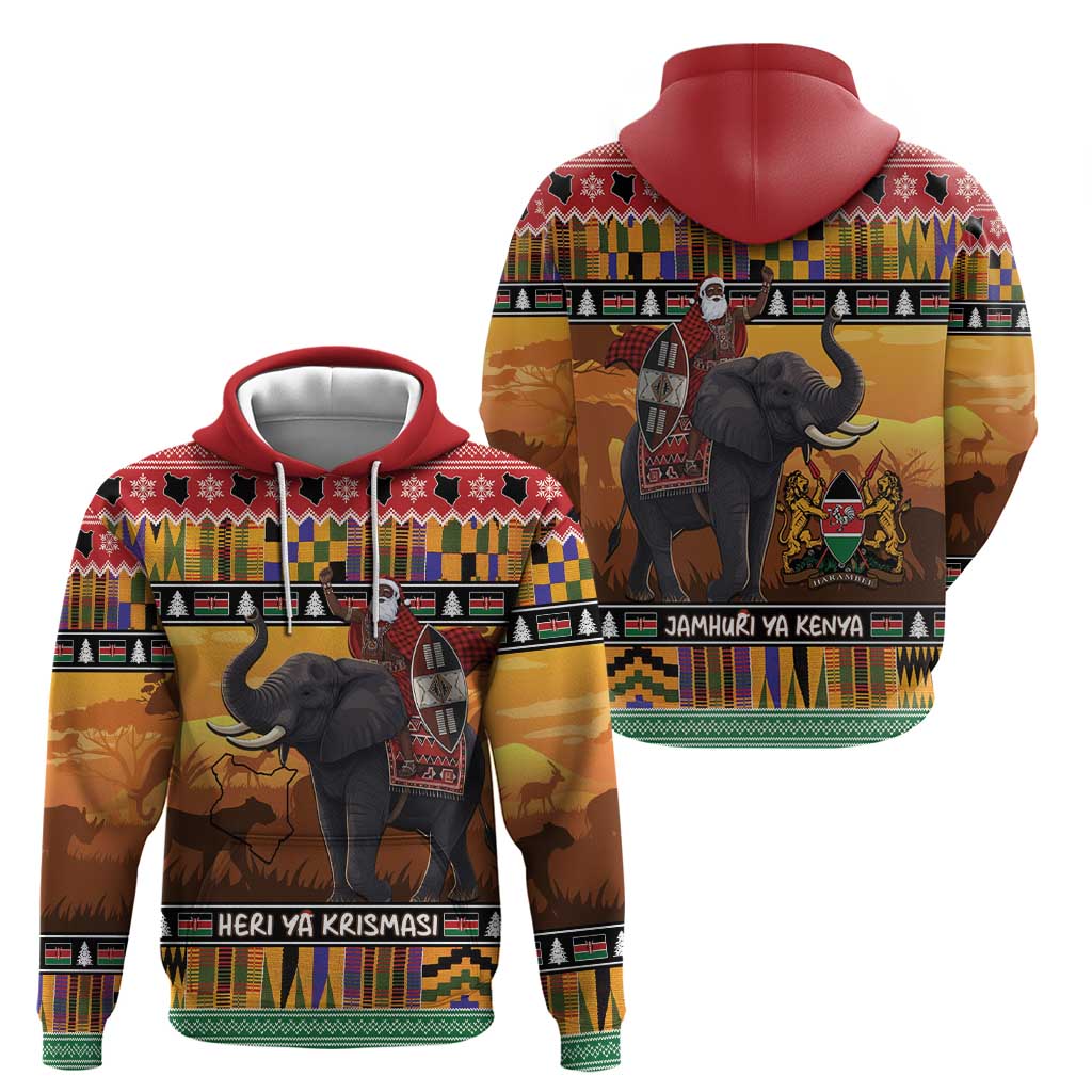 Kenya Safari Christmas Hoodie Black Santa Riding Elephant - Heri ya Krismasi LT15