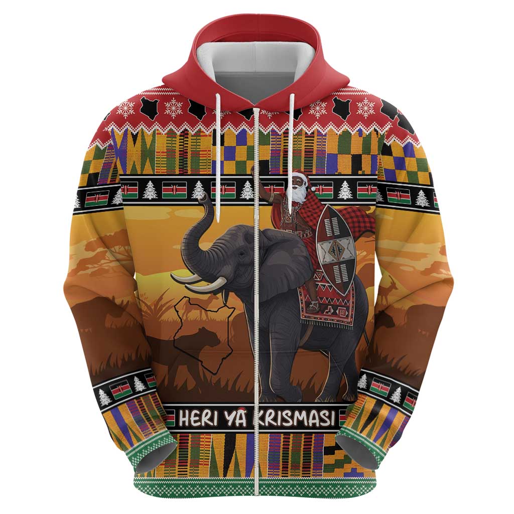 Kenya Safari Christmas Hoodie Black Santa Riding Elephant - Heri ya Krismasi LT15
