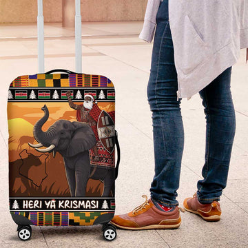 Kenya Safari Christmas Luggage Cover Black Santa Riding Elephant - Heri ya Krismasi LT15