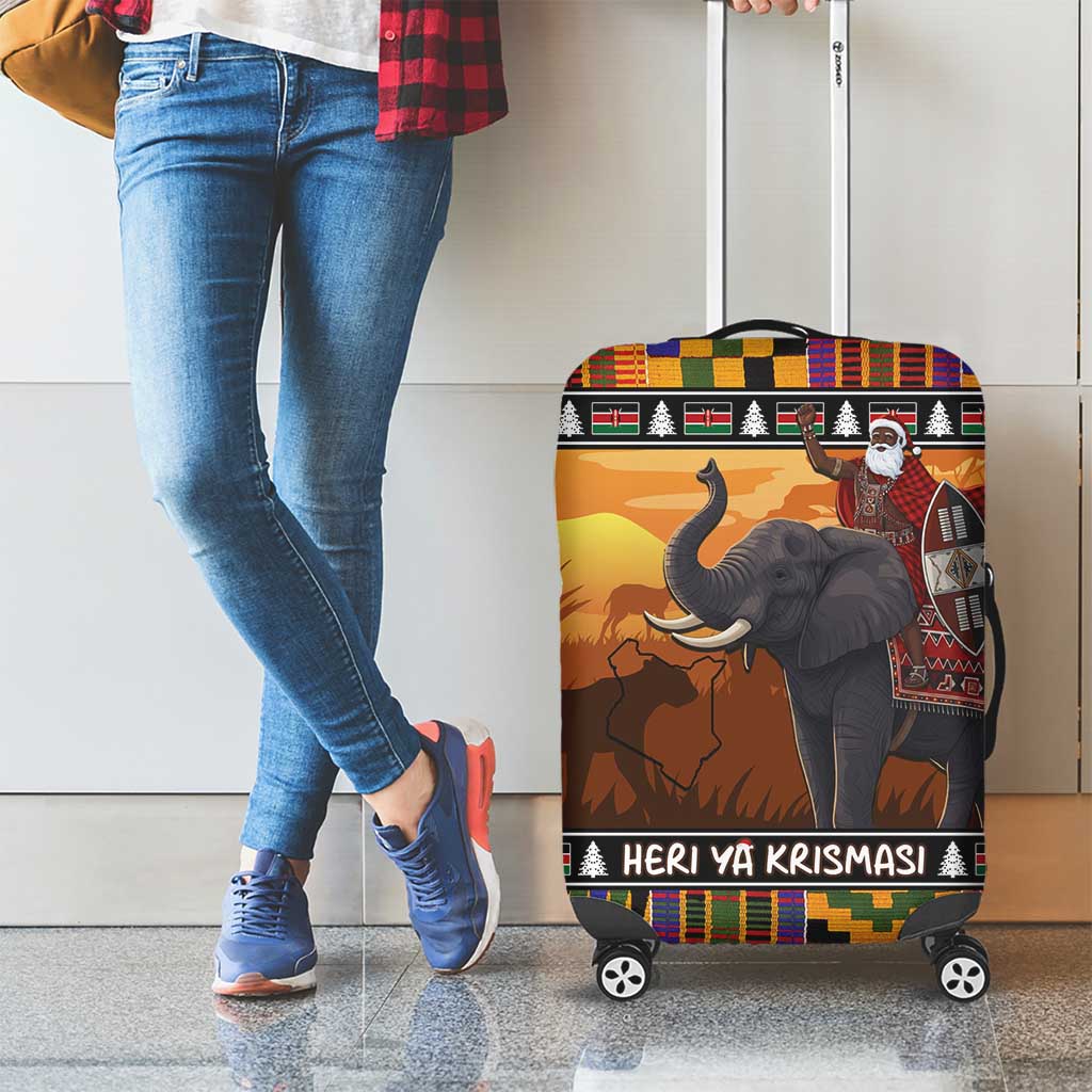 Kenya Safari Christmas Luggage Cover Black Santa Riding Elephant - Heri ya Krismasi LT15