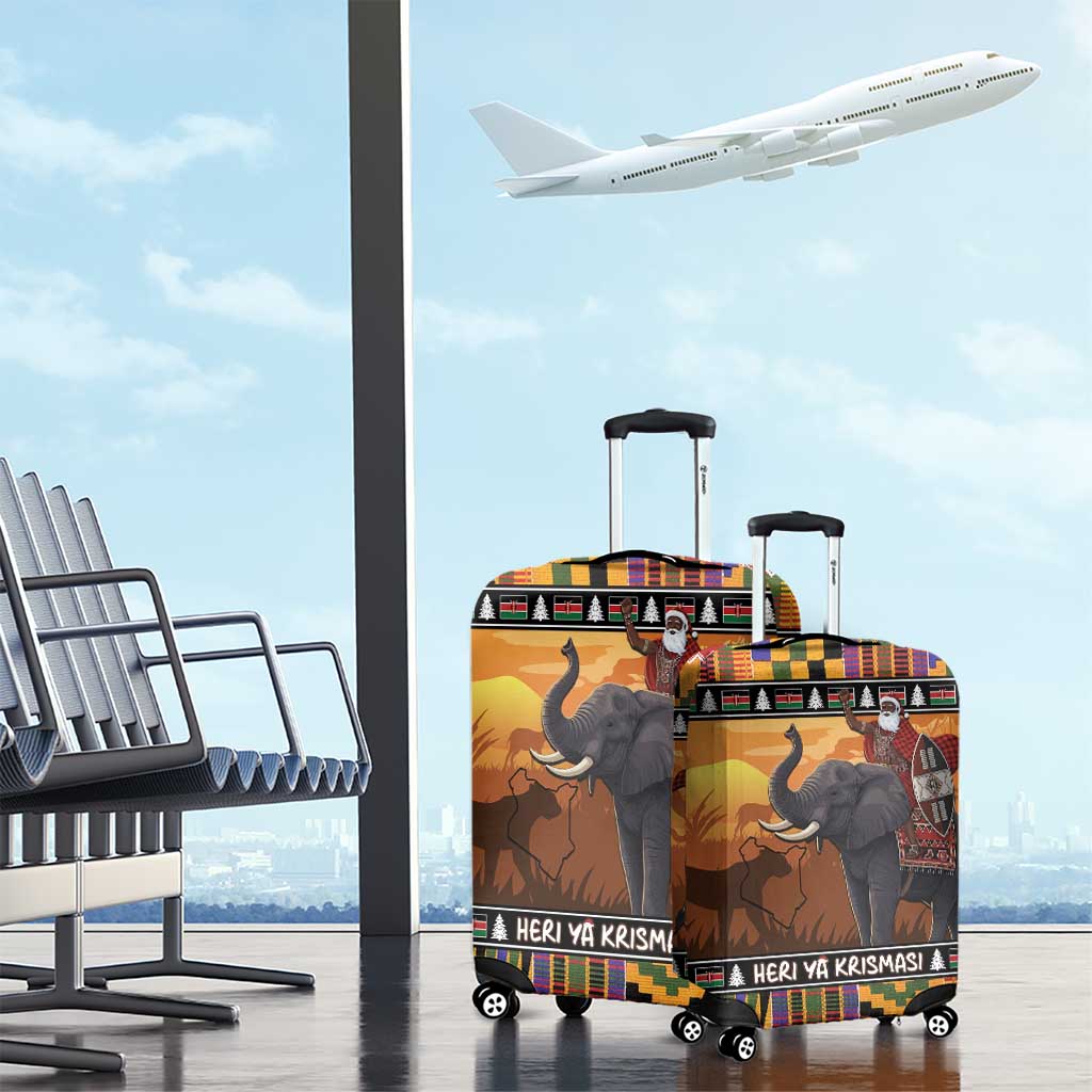 Kenya Safari Christmas Luggage Cover Black Santa Riding Elephant - Heri ya Krismasi LT15