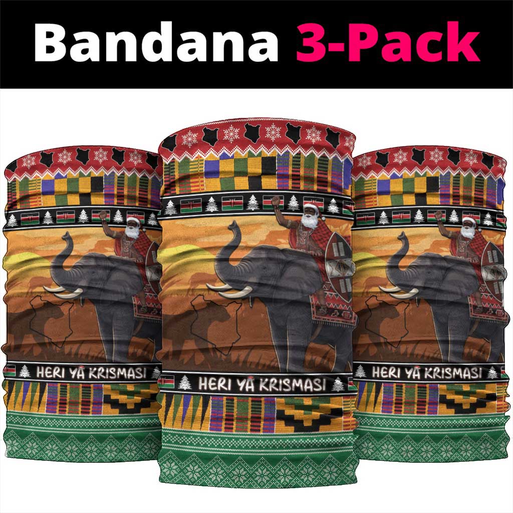 Kenya Safari Christmas Neck Gaiter Black Santa Riding Elephant - Heri ya Krismasi LT15