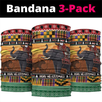 Kenya Safari Christmas Neck Gaiter Black Santa Riding Elephant - Heri ya Krismasi LT15