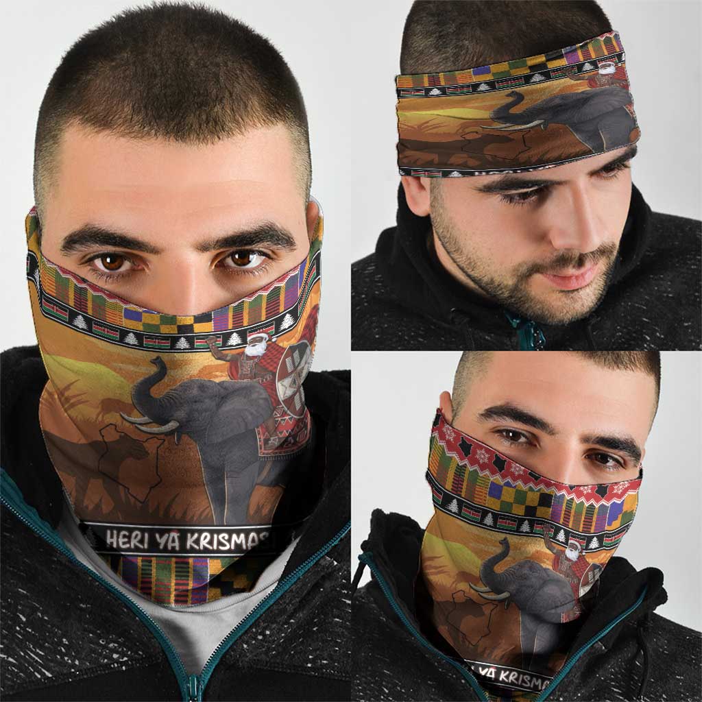 Kenya Safari Christmas Neck Gaiter Black Santa Riding Elephant - Heri ya Krismasi LT15