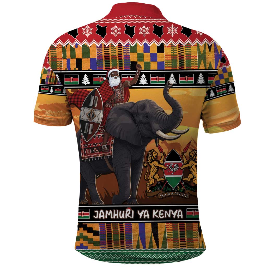 Kenya Safari Christmas Polo Shirt Black Santa Riding Elephant - Heri ya Krismasi LT15