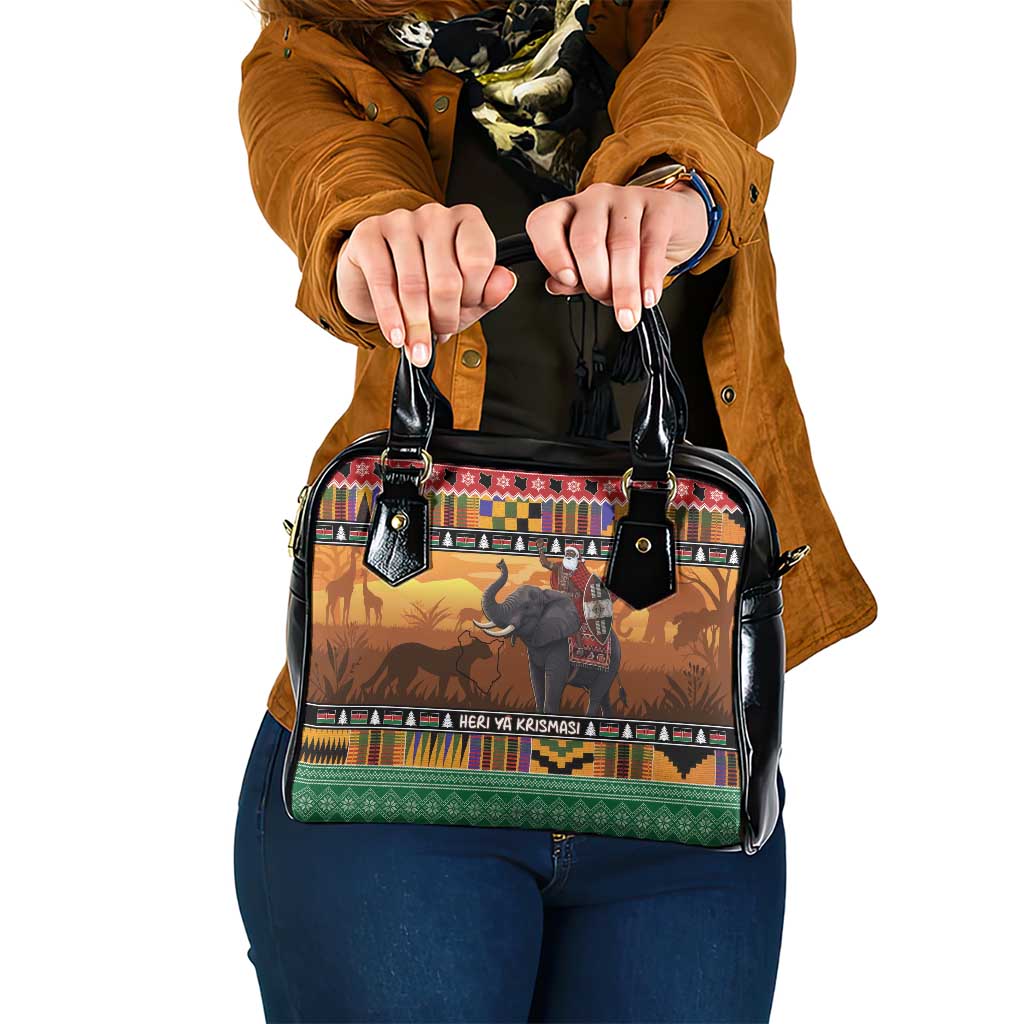 Kenya Safari Christmas Shoulder Handbag Black Santa Riding Elephant - Heri ya Krismasi LT15